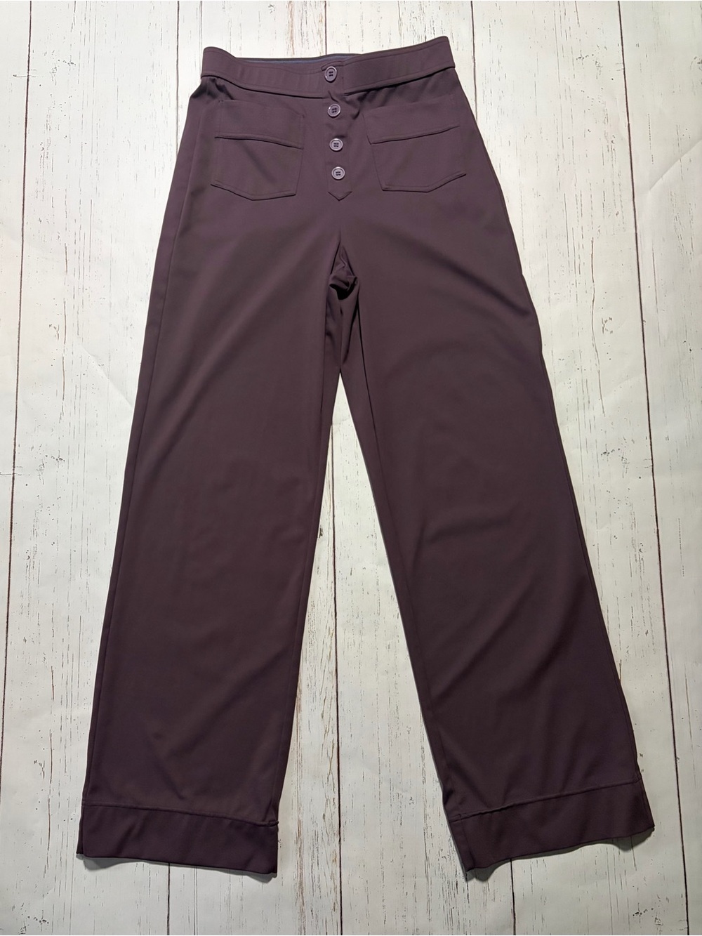 Halara Plum Purple DayStretch High Waisted Button Fly Wide Leg Work Pants M EUC